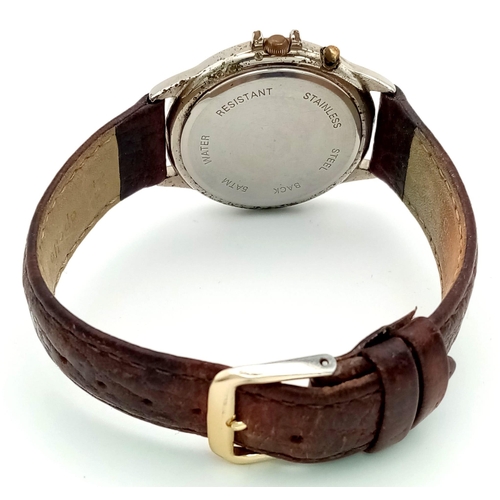 1170 - A Sekonda E.L.D. Chronograph Gents Watch. Brown leather strap. Steel case - 37mm. White dial with th... 