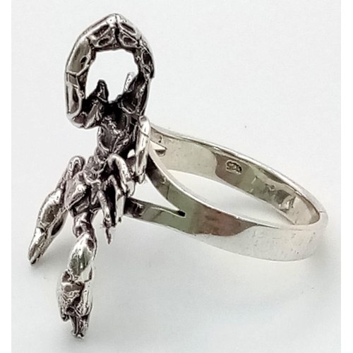 193 - A Solid Silver Scorpion Ring. Size R. 7.1g.