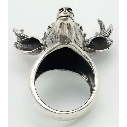 291 - A Solid Silver Deer with Antlers Ring. Size K. 13.58g.