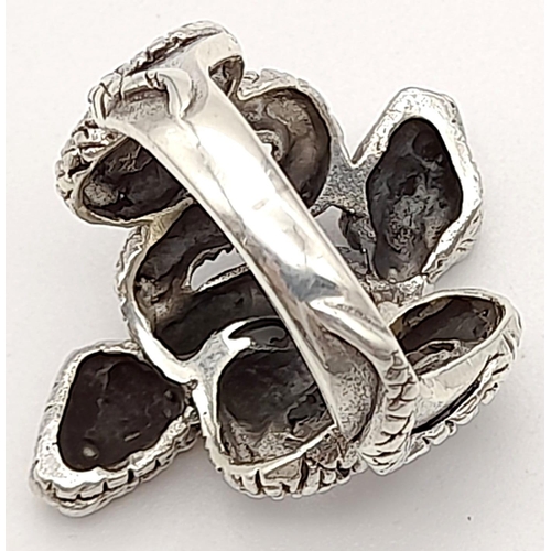 493 - A Solid Silver Double-Snake Ring. Size Q. 12.75g