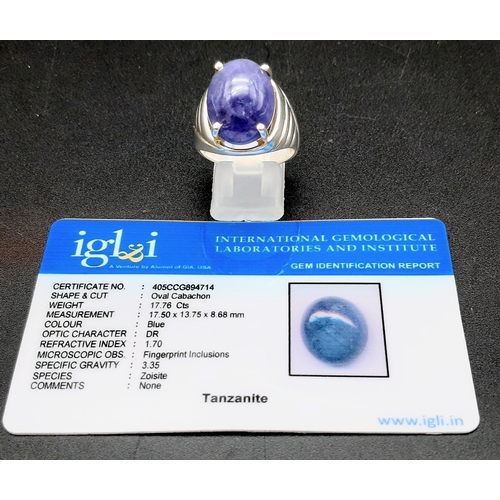 912 - 17.76cts Cabochon Tanzanite Gemstone Ring in 925 silver, Gross weight 13.5grams SIZE U