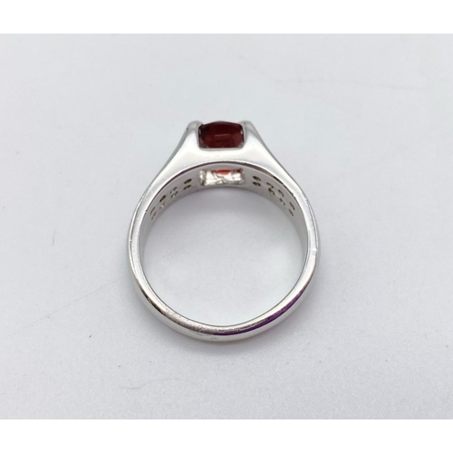 1030 - A Garnet and 925 Silver Ring. Size O. 5g