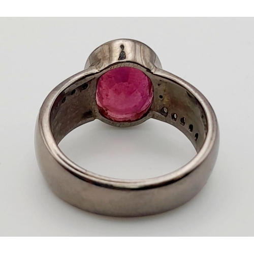 1044 - 5.45cts Ruby Ring with .15cts Rose Cut Diamonds in Antique Finish, 925 Silver SIZE Q