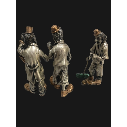 939 - Large solid silver figurine set-of 3  Clowns each with different smiles and items in hand by Vittori... 