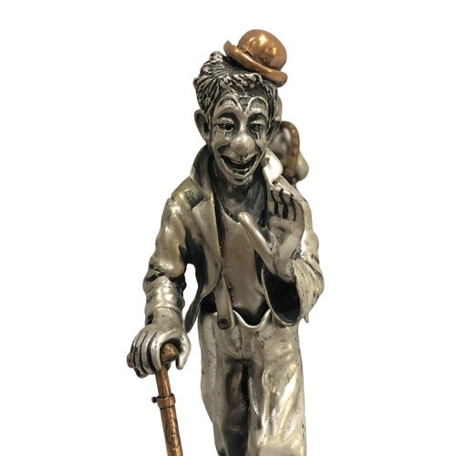 939 - Large solid silver figurine set-of 3  Clowns each with different smiles and items in hand by Vittori... 