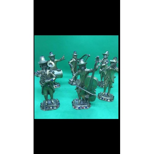 429 - Antique 19th century German rare set of solid silver gem set musicians

Each figure is 11.4 to 12cm ... 