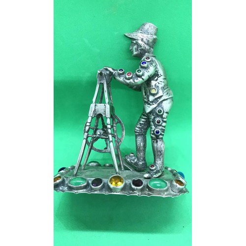 415 - Antique 19th C Rare German Hanu Solid Silver Gems Figure c1890 depicting a man welding blade set wit... 