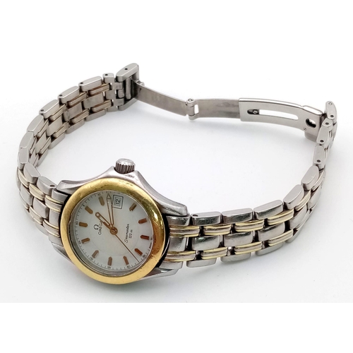 285 - An Omega Seamaster Ladies Automatic Watch. Two-tone stainless strap and case - 26mm. White dial with... 