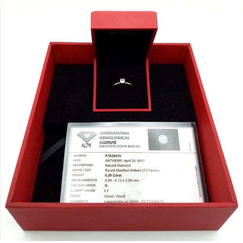 396 - A 9K White Gold Diamond Solitaire Ring. Round brilliant diamond - 0.29ct. Size L. 2g total weight. C... 