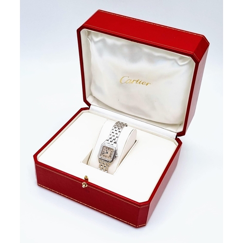 46 - A Cartier18K White Gold and Diamond Ladies Panthere Watch. 18K white gold strap and case - 30 x 20mm... 