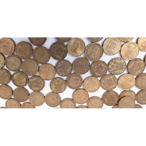 750 - A Collection of 66 Brass Three Penny Bits with years from the 1930’s to 1960’s including WW2 1941-19... 