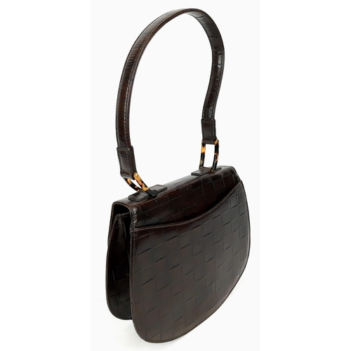 250 - A Mulberry Brown Leather Checked Handbag. Tortoise shell effect hardware - cloth checked interior wi... 