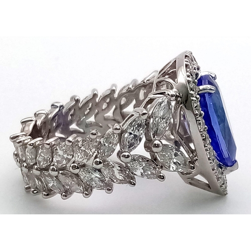 32 - 14K WHITE GOLD DIAMOND & TANZANITE RING, WITH 5CT DIAMONDS APPROX & 3CT TANZANITE CENTRE STONE,
WEIG... 