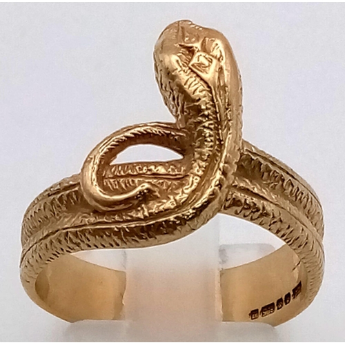 59 - A 9 K yellow gold snake ring. Ring size: N, weight: 4.7 g.