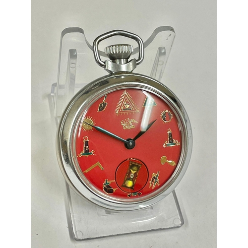 366 - Vintage Masonic automaton pocket watch ( rotating hour glass ) working