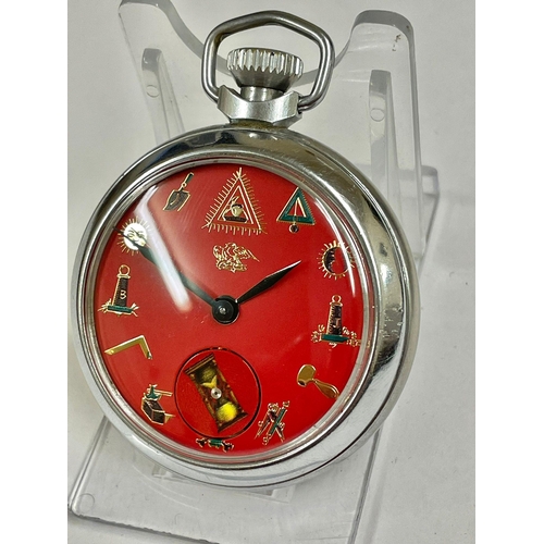 366 - Vintage Masonic automaton pocket watch ( rotating hour glass ) working