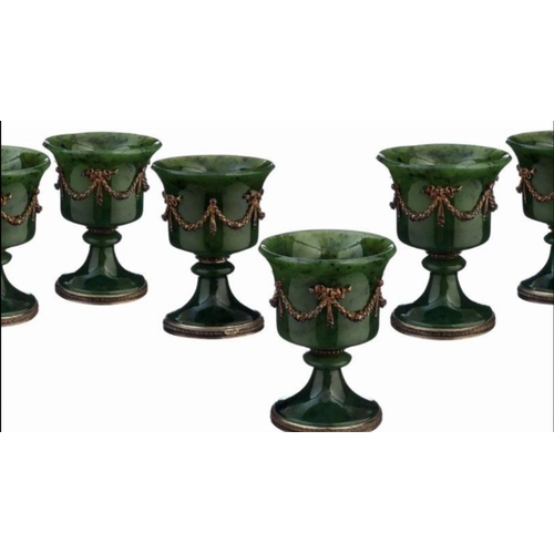 93 - Magnificent Fabergé set of six silver and nephrite jade ruby cups 
Complete rare  set 
Fantastic con... 