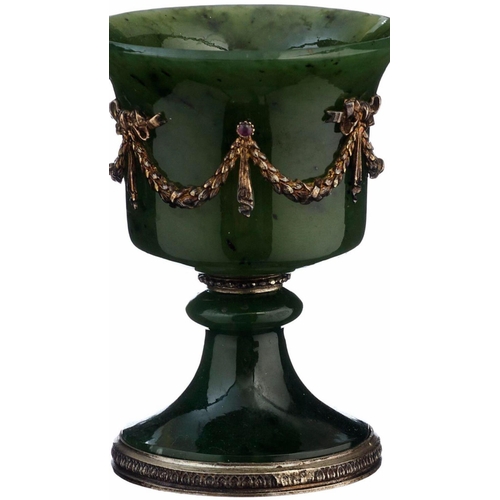 93 - Magnificent Fabergé set of six silver and nephrite jade ruby cups 
Complete rare  set 
Fantastic con... 