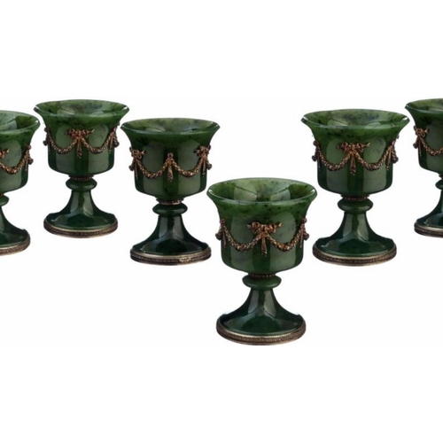 93 - Magnificent Fabergé set of six silver and nephrite jade ruby cups 
Complete rare  set 
Fantastic con... 