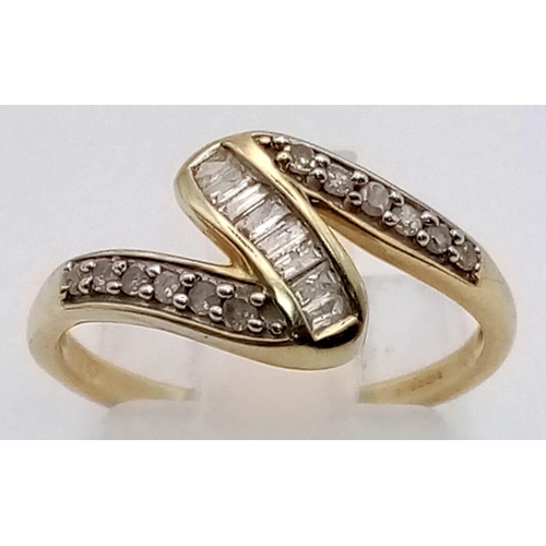 542 - 9k yellow gold diamond set ring, 0.25ct if diamonds, ring size M. 2.1 grams total weight.