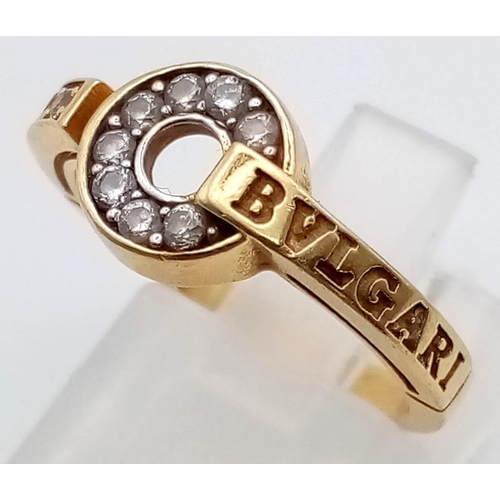 622 - 18k yellow gold Bvlgari stone set ring, size M, 3.6 grams