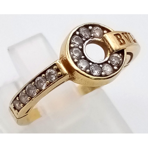 622 - 18k yellow gold Bvlgari stone set ring, size M, 3.6 grams