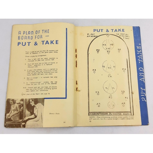 627 - A Antique Corinthian Bagatelle Board with Original Instructions, cue and balls. Fair condition consi... 