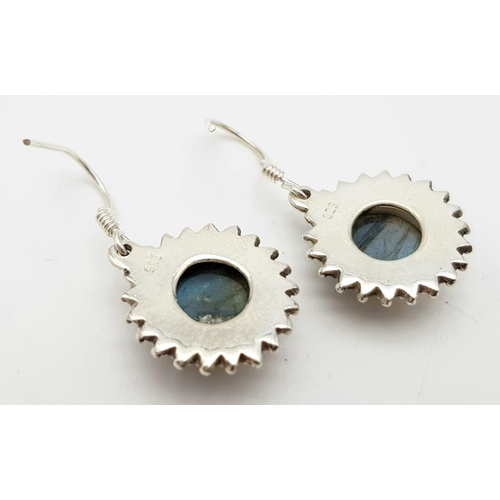 550 - A Pair of Silver and Labradorite Circle-Drop Earrings.