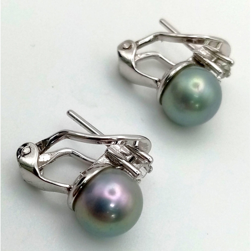 914 - New Sterling Silver Pearl and Stone Set Earrings (8mm Pearls) in Presentation Box.