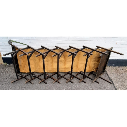 739 - An Antique WW1 Officers Folding Campaign Bed. Wooden concertina frame with original canvas and all f... 