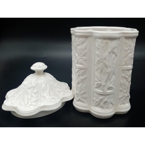 1074 - A Rare Spode White Ceramic Biscuit Jar. F1420 mark on base. 19cm tall.