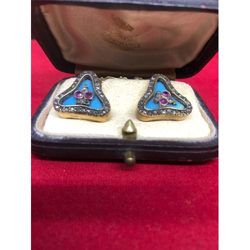 10 - Magnificent pair of Russian silver and enamel diamond cufflinks.
2.5cm cufflink length to back 
1.7c... 