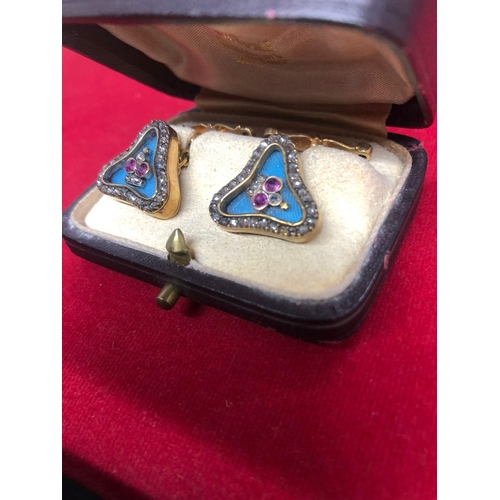 10 - Magnificent pair of Russian silver and enamel diamond cufflinks.
2.5cm cufflink length to back 
1.7c... 