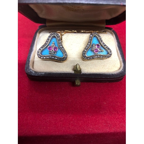 10 - Magnificent pair of Russian silver and enamel diamond cufflinks.
2.5cm cufflink length to back 
1.7c... 