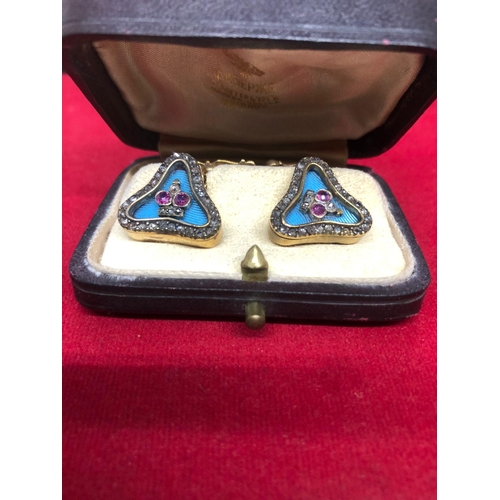 10 - Magnificent pair of Russian silver and enamel diamond cufflinks.
2.5cm cufflink length to back 
1.7c... 