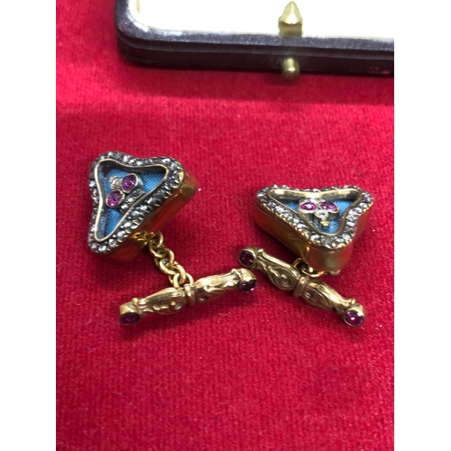 10 - Magnificent pair of Russian silver and enamel diamond cufflinks.
2.5cm cufflink length to back 
1.7c... 