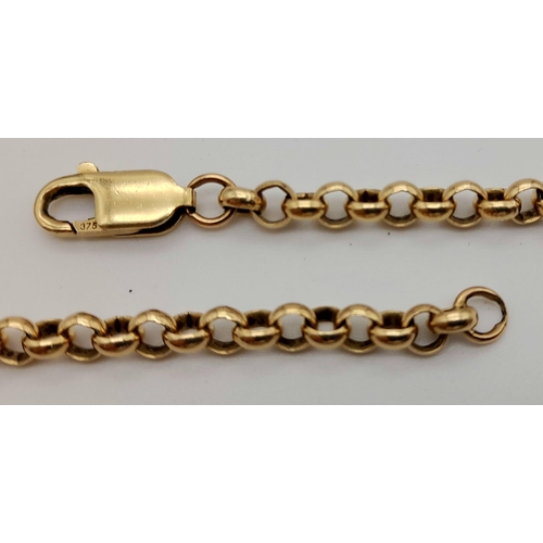 18 - 9K YELLOW GOLD BELCHER CHAIN, WEIGHT 24.7G AND 50CM LONG APPROX