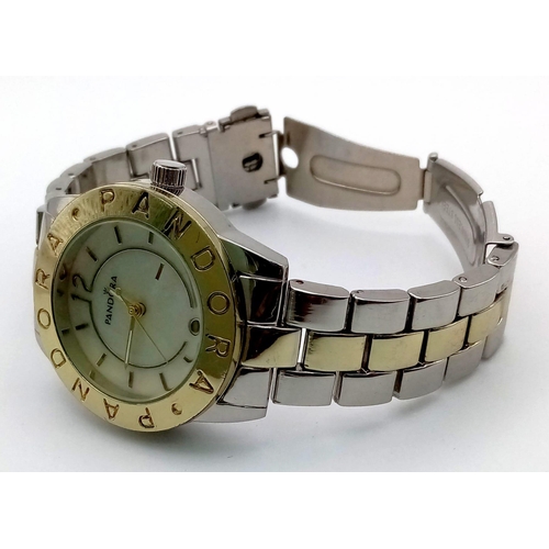 513 - A PANDORA stainless steel watch. Case width: 36 mm, mother of pearl dial with date window. In full w... 