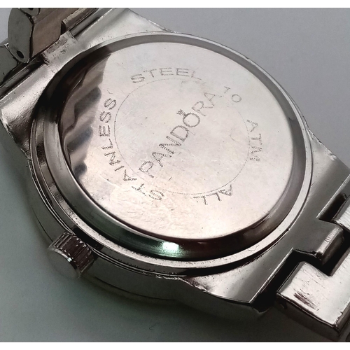 513 - A PANDORA stainless steel watch. Case width: 36 mm, mother of pearl dial with date window. In full w... 