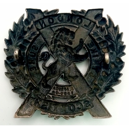 519 - WW1 British London Scottish Officers Silver Cap Badge.