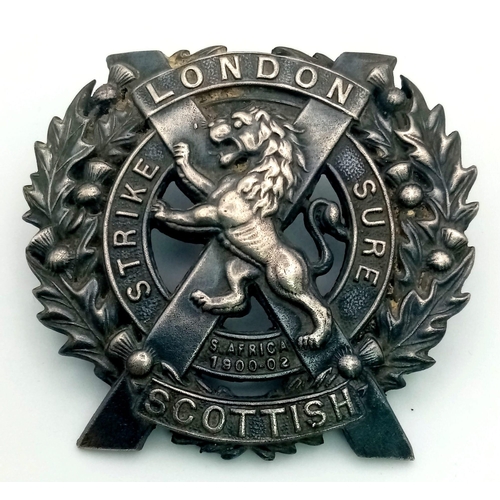 519 - WW1 British London Scottish Officers Silver Cap Badge.