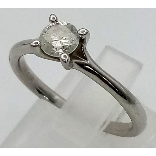 60 - PLATINUM SOLITAIRE DIAMOND RING, 0.50CT STONE, SIZE O, WEIGHT 4.5G