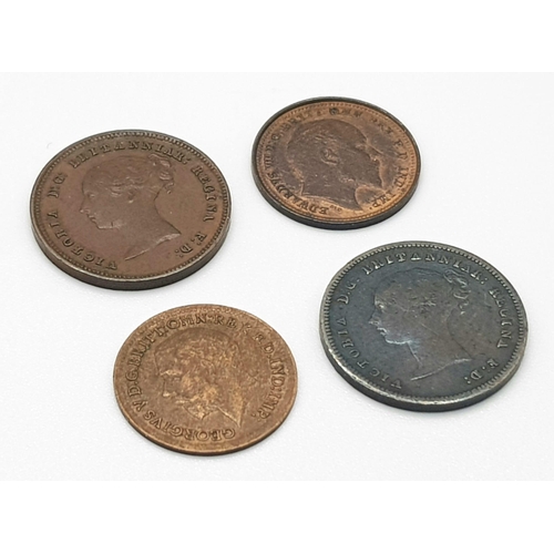 605 - Two Queen Victoria (1843/4) Half Farthings and Two Edward VII (1902) and George V (1913) third farth... 