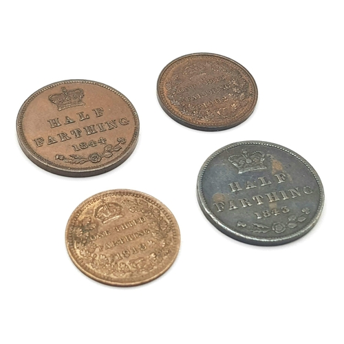 605 - Two Queen Victoria (1843/4) Half Farthings and Two Edward VII (1902) and George V (1913) third farth... 