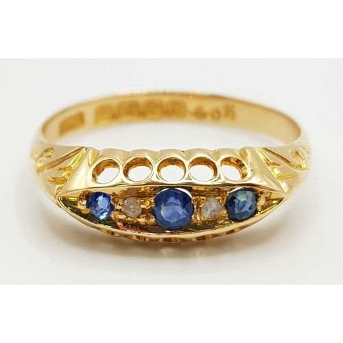 95 - 18K YELLOW GOLD VINTAGE DIAMOND & SAPPHIRE RING 2.5G SIZE Q