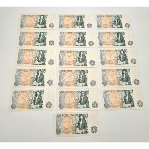 22 - Sixteen Uncirculated (B337) Page £1 Notes with Sequential Serial Numbers. X55 296021-36