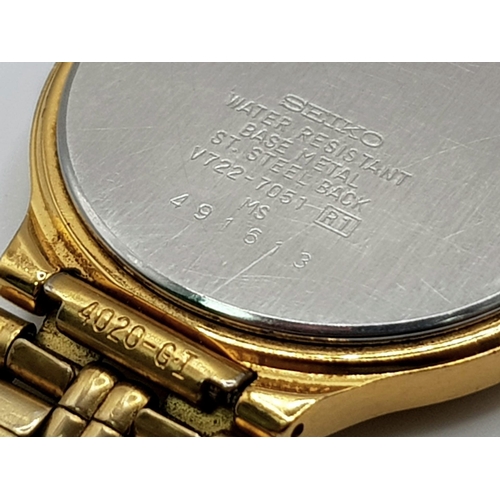 223 - A yellow gold plated SEIKO gents watch. Case width: 33 mm, white dial with black Roman numerals and ... 