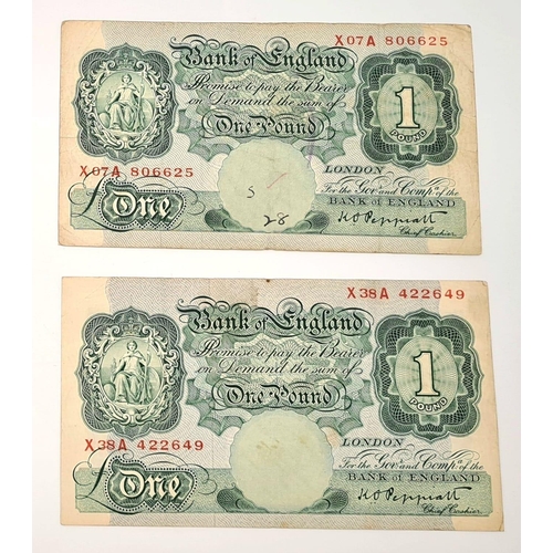 30 - Four Peppiatt Green 1940s £1 Notes. X07A, W38A, X38A and a X07A. Please see photos for conditions.