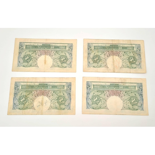 30 - Four Peppiatt Green 1940s £1 Notes. X07A, W38A, X38A and a X07A. Please see photos for conditions.