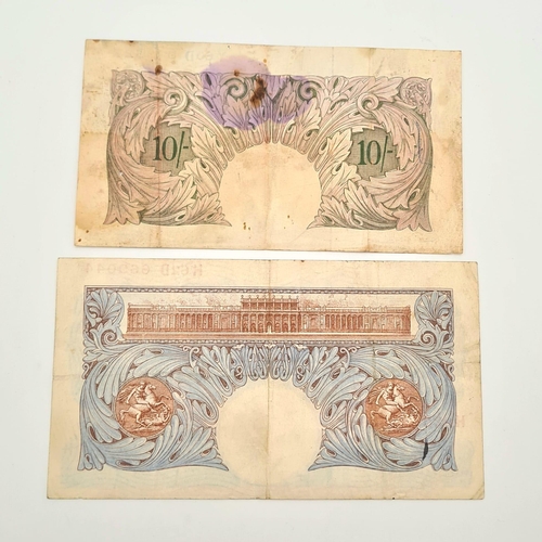 38 - Two Peppiatt WW2 Emergency Issue Notes. A blue one pound note and a mauve ten shilling note. Please ... 